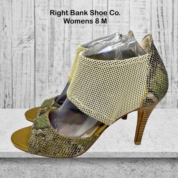 Right Bank Shoe‎ Co. Womens Heels Size 8M Snake Print Open Toe Ankle Strap - Picture 1 of 10